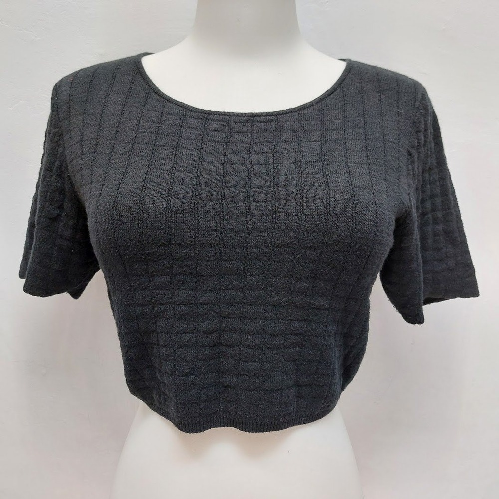 Free People FP Beach Crop Top Women's XS Gray Textured Knit Short Sleeve Grunge